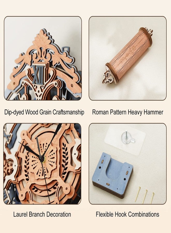 ROKR 3D Puzzles for Adults Vintage Wooden Pendulum Clock Kits 12", Mechanical Building Model Kits DIY Wall Clock Hobbies for Adults Home Decor Gifts - Image 3